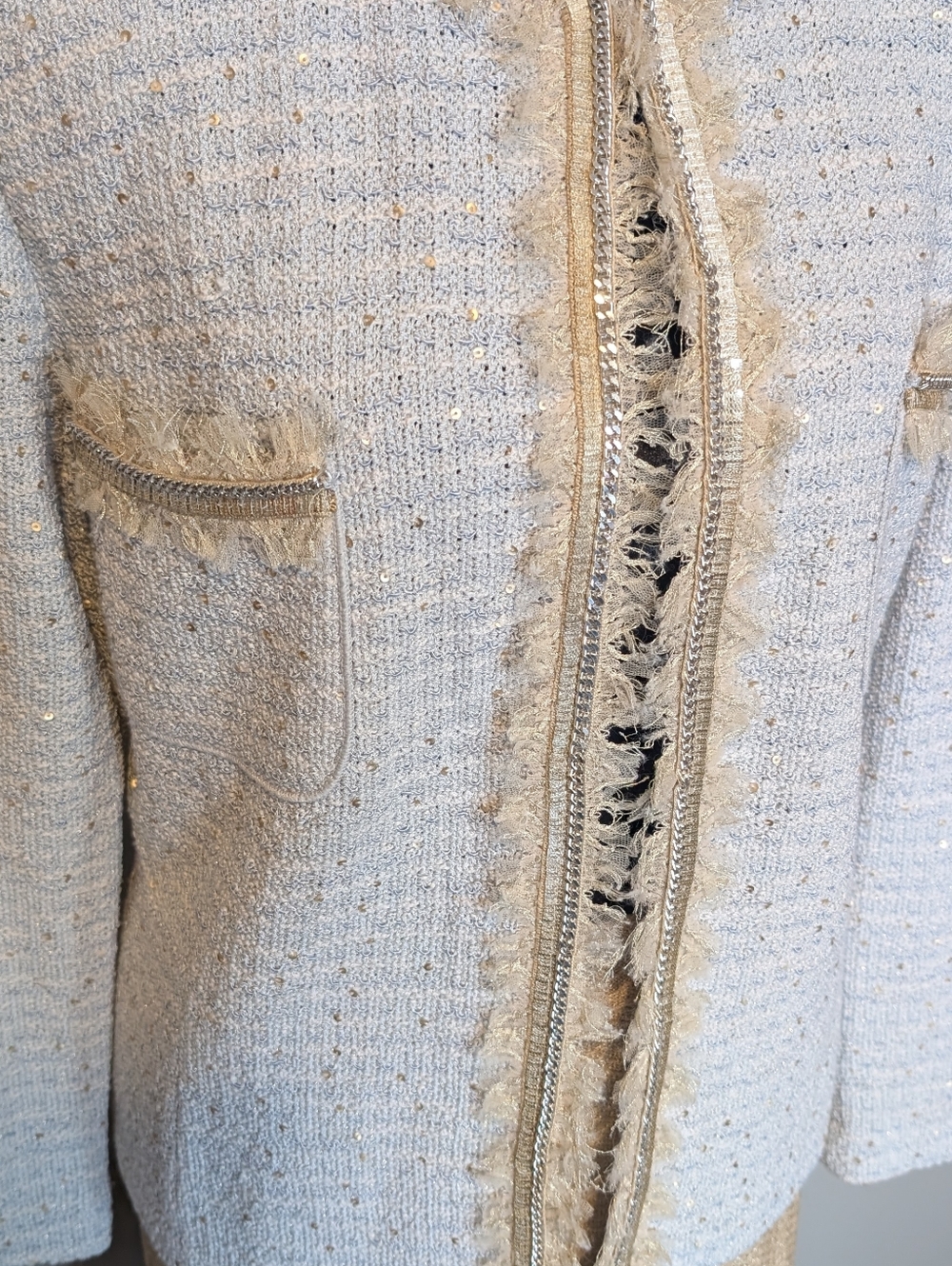 St. John Light Blue and Cream Tweed Jacket - Picture 5 of 7